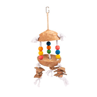 Kolorowa zabawka dla ptaków z kokosem i kostkami na sznurku Duvoplus